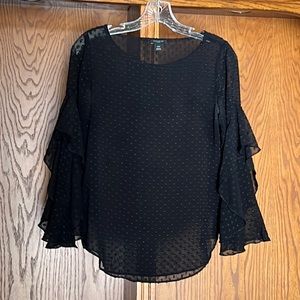 Ann Taylor petites Sz XXS black sheer polka dot blouse
